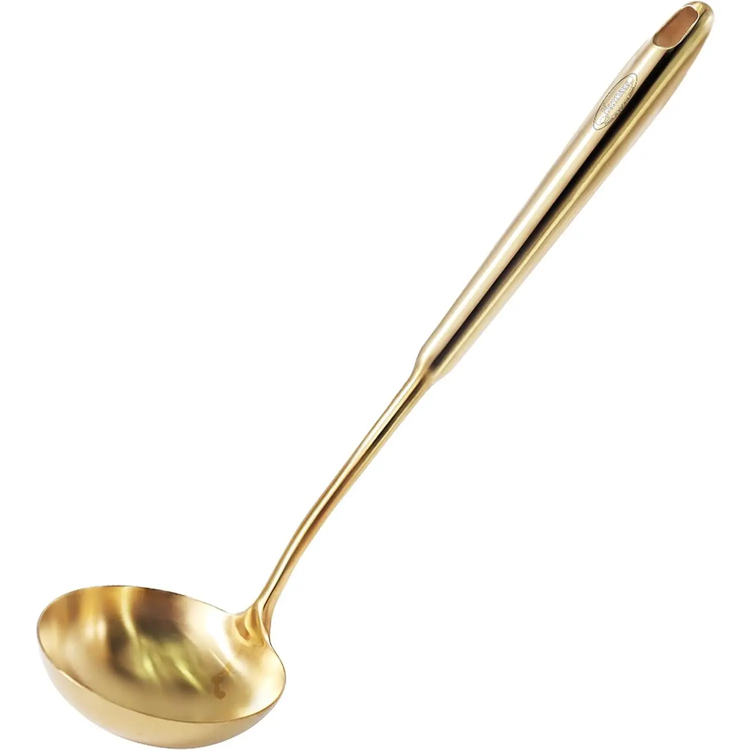 Soup Ladle, [Rustproof, Heat Resistance, Integral Forming] Durable 304 Stainless Steel Soup Spoon with Vacuum Ergonomic Round Handle, Cooking Spoon for Kitchen, 13.7 Inches, Gold Utensils Line