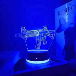 Cool Gun Model 3D Night Light, Led Light Backlit, Touch Control, Seven Colors Change, Ideal Gift for Bedroom Living Room Desk Decoration