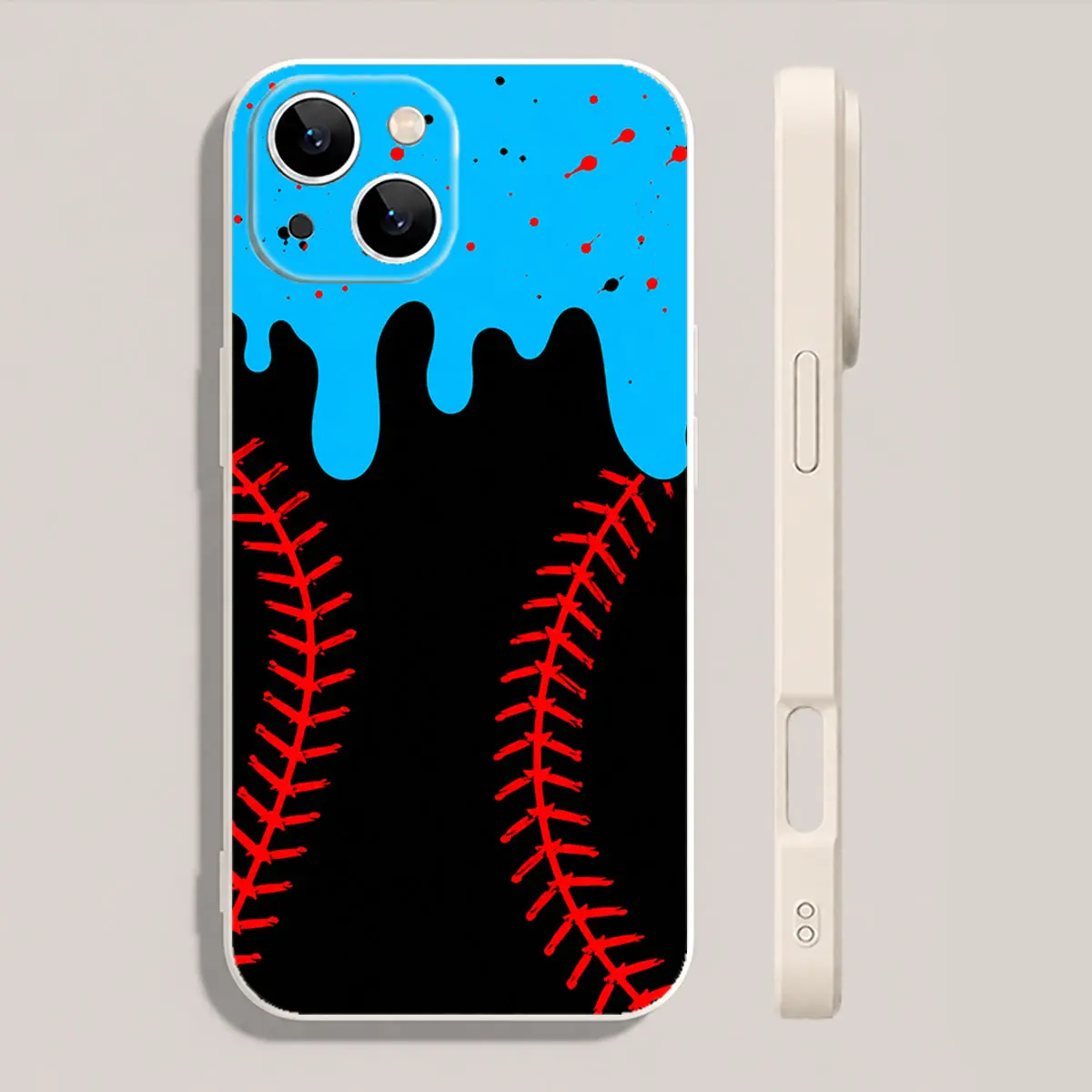 Neon Blue Drip Baseball Stitch Smartphone Case with Black Bumper Casing - Handheld Cellphone Cover for iPhone 17,16,15,14,13,12,11,X Plus Pro Max - Baseball Player Gift