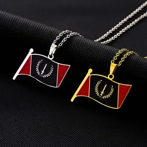 Unisex Symbolic Flag Pendant Necklace - Polished Gold Finish O-Shaped Chain, Versatile Daily Matching Jewelry Gift, Symbolic Necklace