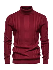 ELI Men's Solid Turtleneck Sweater Regular Fit Casual Long Sleeve Jumper Fall Winter Knitwear Daily Wear Thermal Mock Neck Slim Fit Layering Essential Pullover