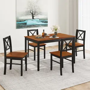 COSTWAY - 5 Piece Dining Table Set with Rectangular Kitchen Table and 4 Chairs for 4 People-Coffee