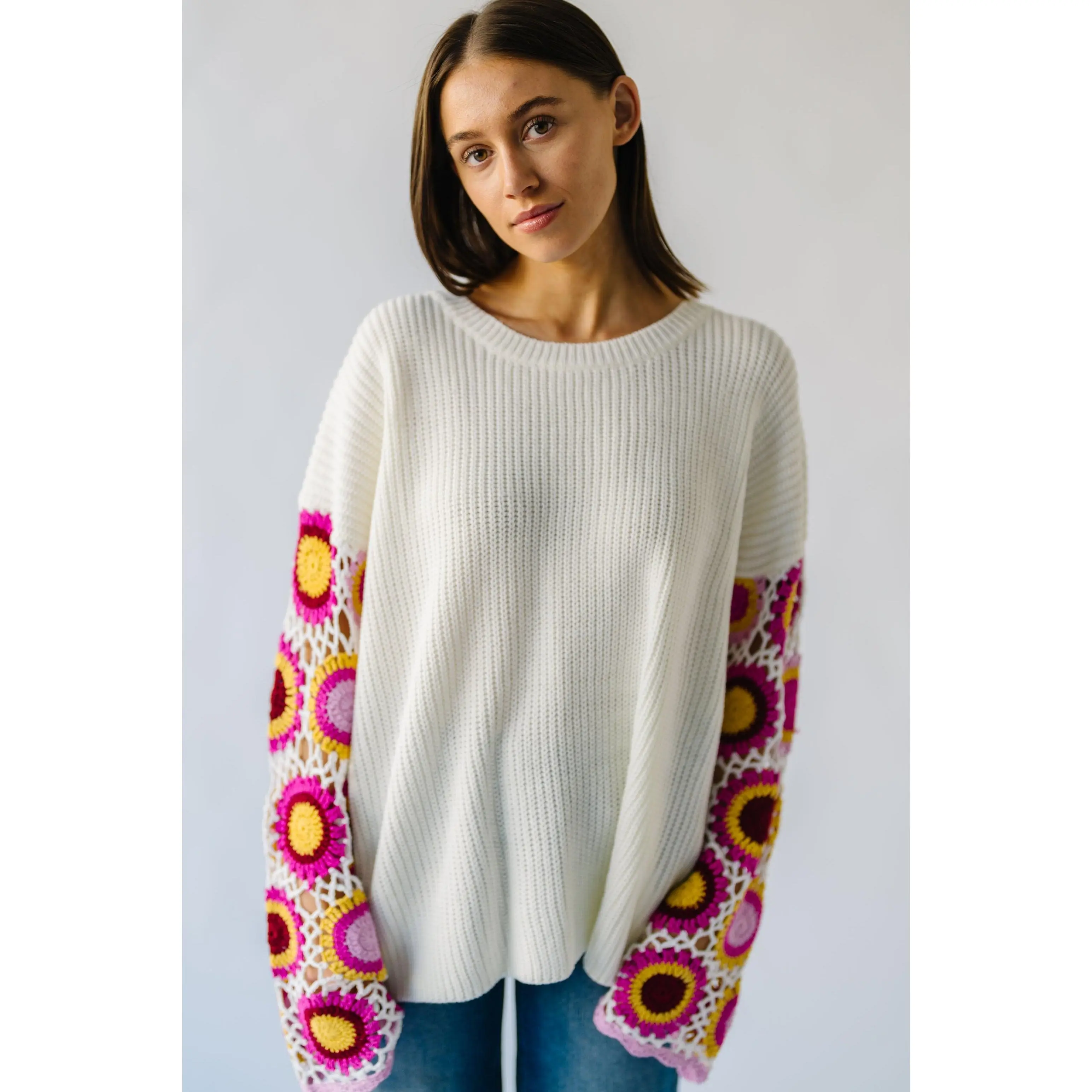The Maggart Floral Knit Sweater in Ivory