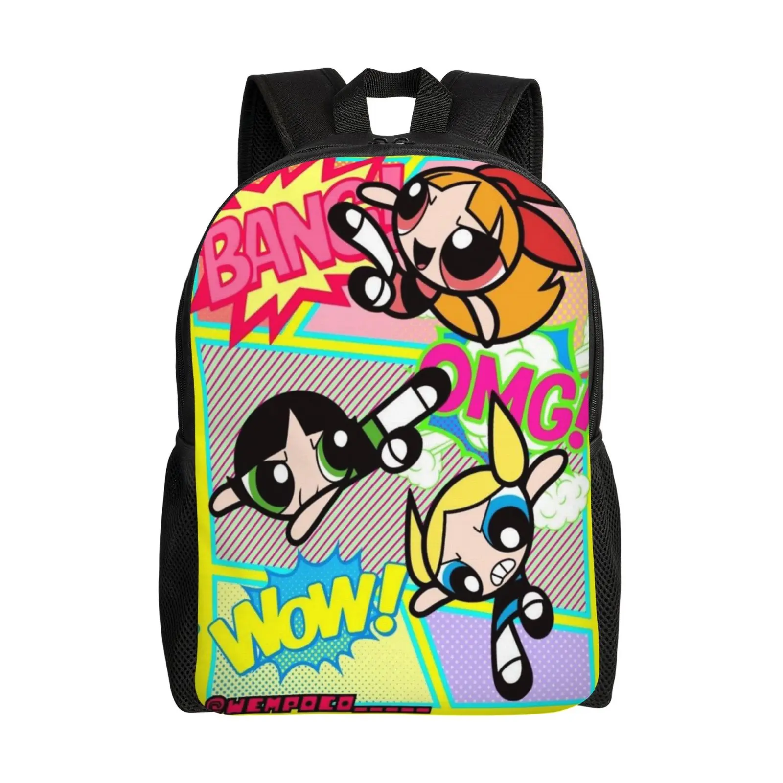 The Powerpuff Girls Waterproof Polyester Backpack with Full Front Print, Laptop Sleeve, 15-Inch Waterproof Computer Bag Compatibility