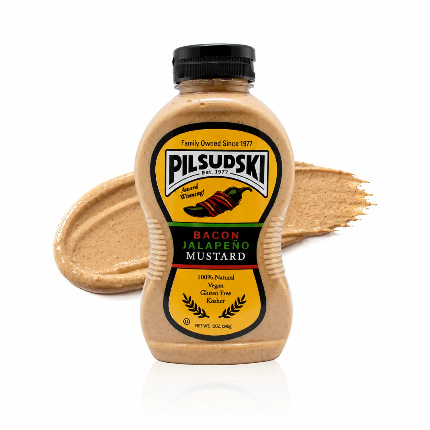 Pilsudski Bacon Jalapeño Mustard - All Natural Gluten Free Vegan Kosher Flavor Dip 12oz Squeeze Bottle