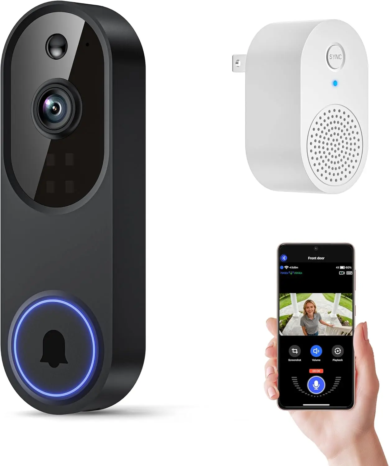 1080p Wireless Wi-Fi Video Doorbell Camera with 2-Way Audio, Night Vision, Cloud Storage, Smart AI Motion Detection, 2.4GHz Wi-Fi Only Support