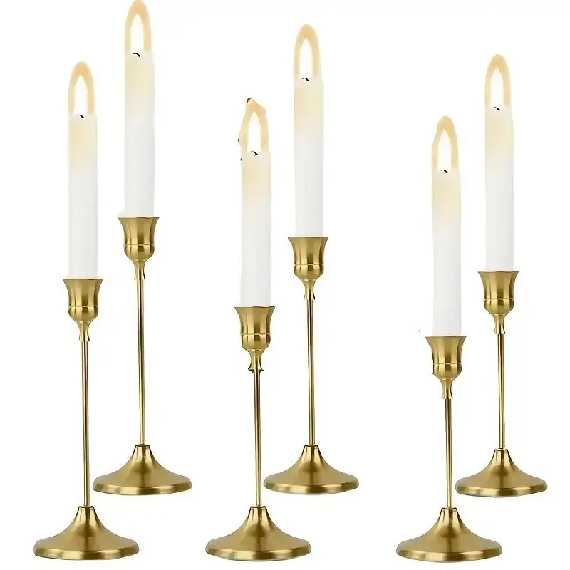 6-Piece Bronze Metal Candle Holder Set, Perfect for Festive Decor, Wedding, Party, Home Decoration, Table Centerpiece, Candlestick Holders