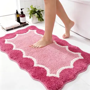 Cute wavy rose pink bathroom rug, non-slip, water-absorbent, quick-drying bath mat, suitable for shower rooms, ultra-fine fiber bathroom floor mat, washable rug, suitable for bathtubs, sinks, and bedrooms, size is 20"x32"