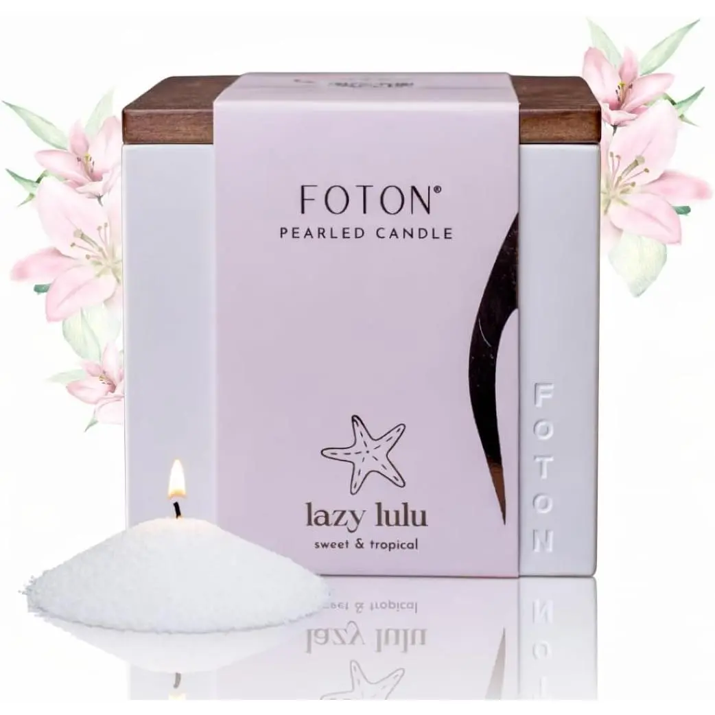 Foton Pearled Candle Le Cube Concrete Vase Set 16 Oz Square - Lazy Lulu Scented - Refillable Jar Scented Candle Sand Wax with 15 Wicks - Natural Non-Toxic Decorative Candles for Home