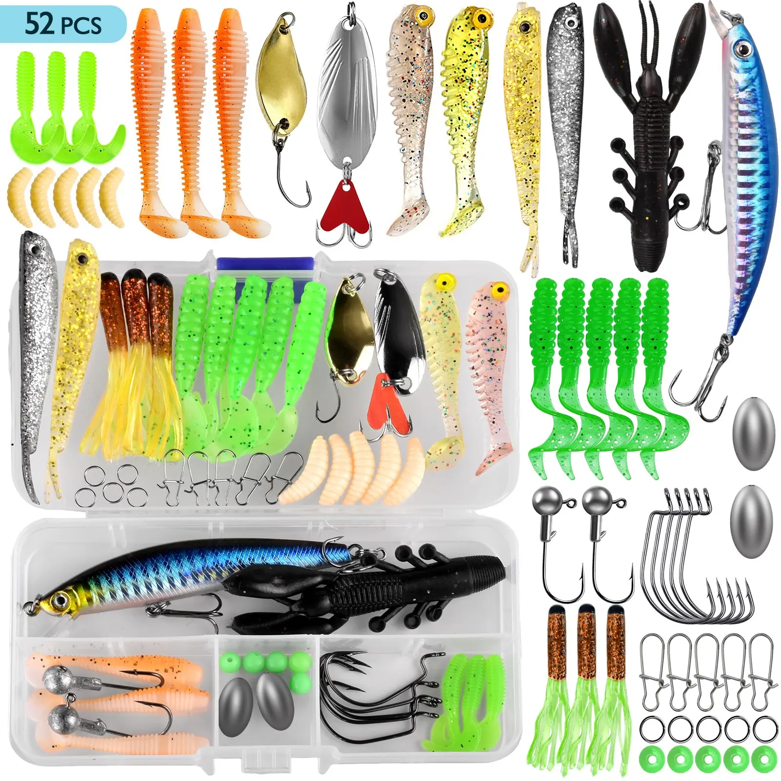 52/99/188/360 Piece Fishing Lure Set, Artificial Fishing Lure, Fishing Lures  Kit, Fishing Supplies, Fishing Gear for Bass Trout Salmon, Includes Spoon  Lures Soft Plastic Worms, Perfect Men's Gift - TikTok Shop