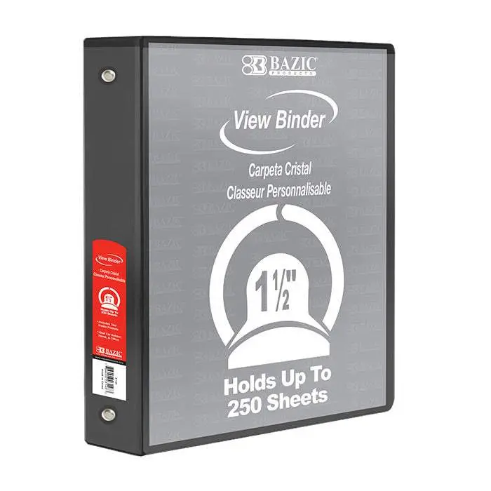 BAZIC 1.5" Black 3-Ring View Binder w/ 2-Pockets