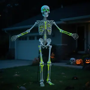 8ft Halloween Giant Skeleton - Posable with Glowing Eyes & Luminescent , Tall Outdoor Skeleton Full  Life-Like  for Halloween Decorations