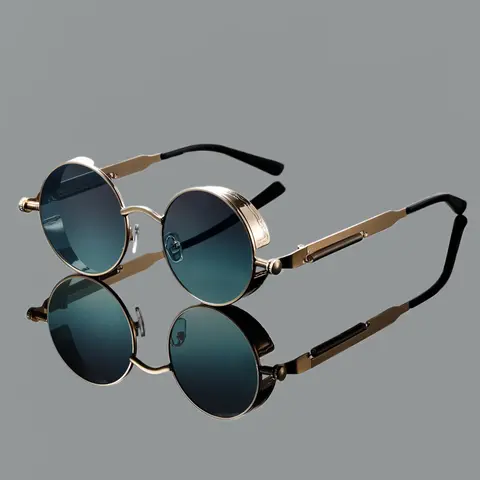 Men's Full Frame Round Glasses, Fashion Metal Frame Eyewear, Spring Decoration Temples, Unique Coated Lenses, Travel & Street Photography, Stylish Glasses