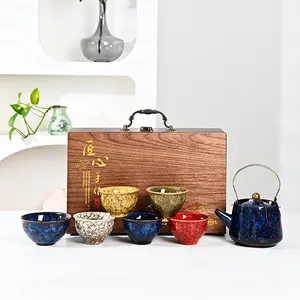 Colorful Glazed Ceramic Tea Set - High-End Home-Use Complete Set with Teapot and Handled Teacup, Ideal Gift Souvenir