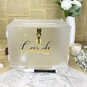 Wedding Card Box with Lock, Frosted Gift Card Box for Wedding Decorations for Reception, Honeymoon Fund Money Box for Bridal Shower Decorations Party Reception Anniversary