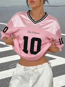 American Style Jersey Top, Breathable Mesh + Satin Patchwork, Stylish and Trendy, Perfect for Summer, Must-Have Fashion Item