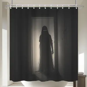Horror Pattern Shower Curtain Style Halloween Christmas Decorations, Black and White Bath Towel Polyester Fabric Includes 12 Hooks Bathroom Decoration Choice