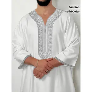 [White Moroccan robe] Moroccan Men's robe, pure white Silvery thread embroidered robe |   Muslim fashion traditional festival clothing, Gift for Eld, Gift for Ramadan, Zhiyu's selection