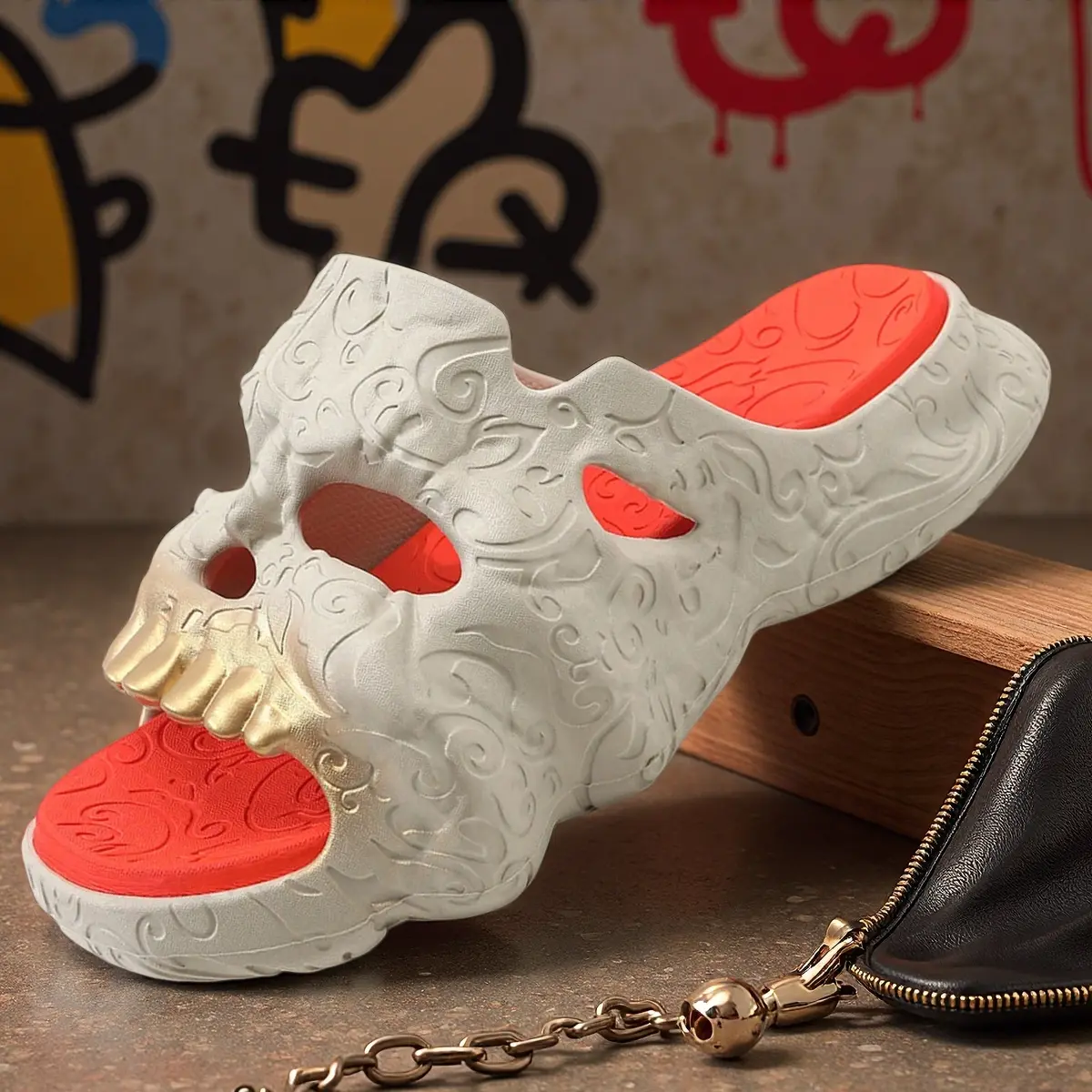 Unisex Skull Platform Slides Thick Sole Cushion Comfort Lightweight Casual Slippers for Home Beach Pool Street Walking Travel Daily Streetwear  Women Footwear  Shoe