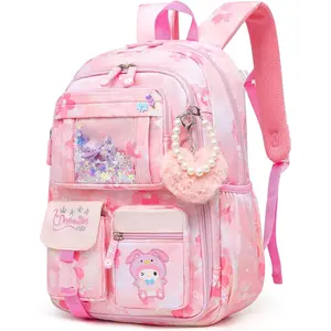 Lovely Girls Backpack School Bag for Students Kids Book Bag with Multiple Pockets Splash-proof Children's Backpack（17inch Pink）