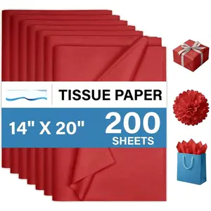 200 Sheets Red Tissue Paper for  Wrapping 14x20 Inches Decorative Tissue Paper for  Bags Bouquet DIY Crafts Wedding Birthday Christmas