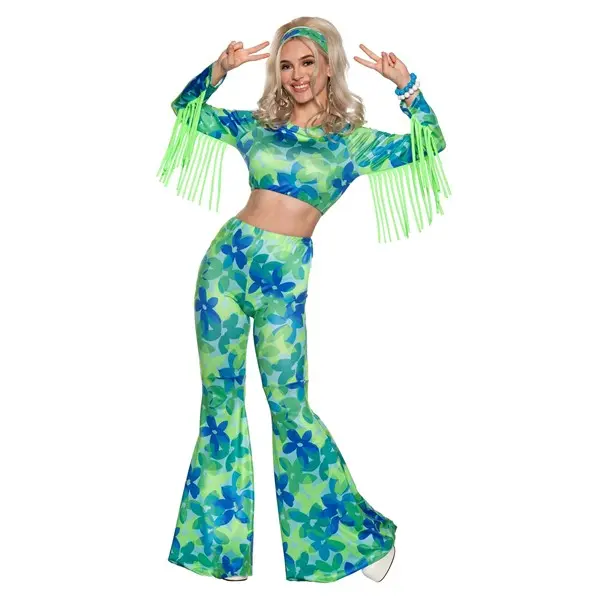 Women's Green and Blue Flower Power Costume Women's Green and Blue Flower Power Costume