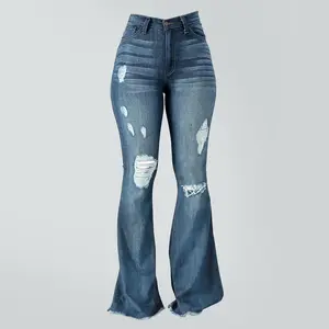 SHAPUM Vintage Stretchy Bell Bottoms Flare Jeans 90s Mid Waist Ripped Distressed Denim Pants Retro Tall Girl Friendly