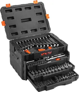 Mechanics Tool Set and Socket Set, 1/4" 3/8" 1/2" Drive Deep and Standard Sockets, 450 Pcs SAE and Metric Mechanic Tool Kit with Bits, Combination Wrench, Hex Wrenches, Accessories, Storage Case