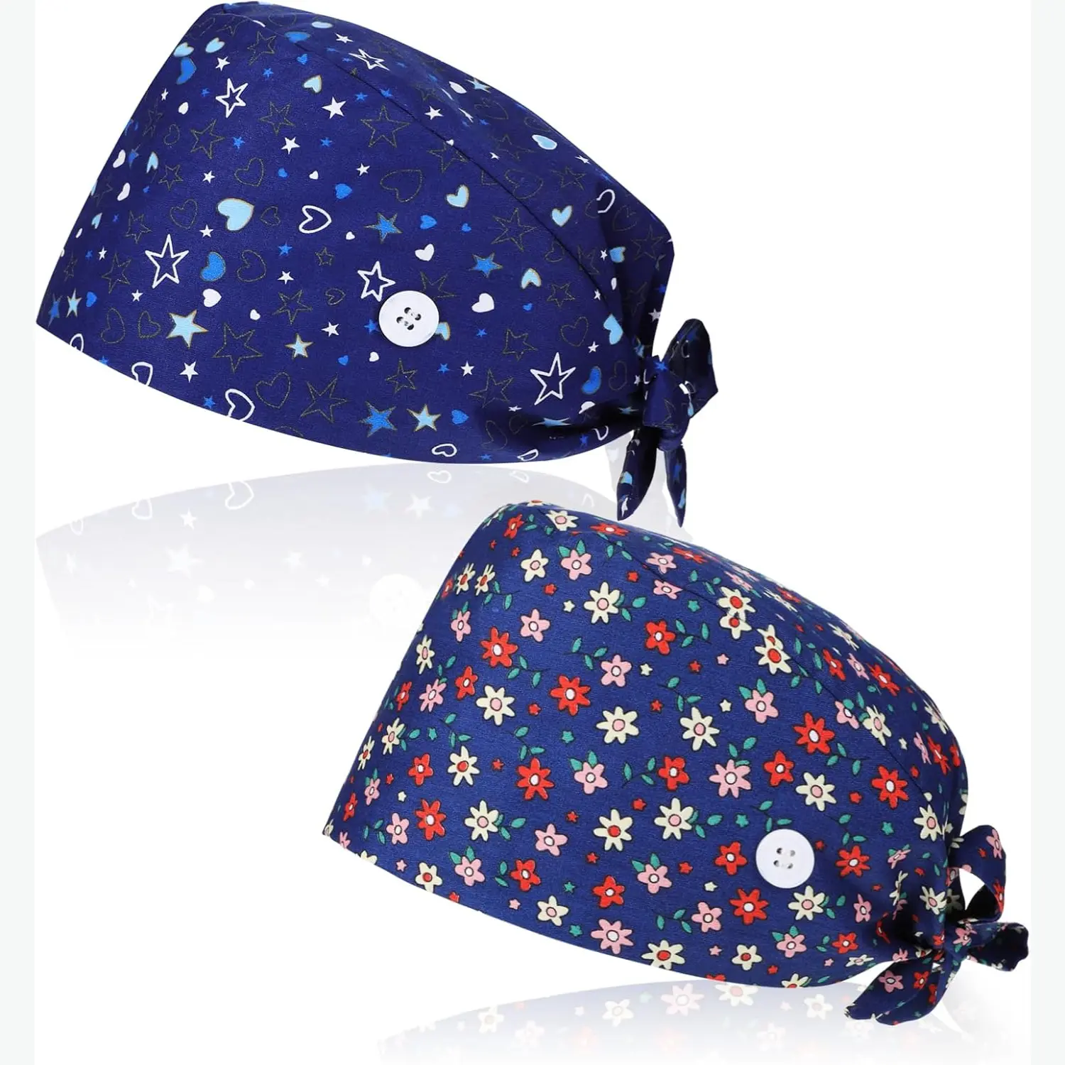 2 Pack Scrub Caps for Women Nursing Hats with Buttons and Sweatband Adjustable Bouffant Working Surgery Caps