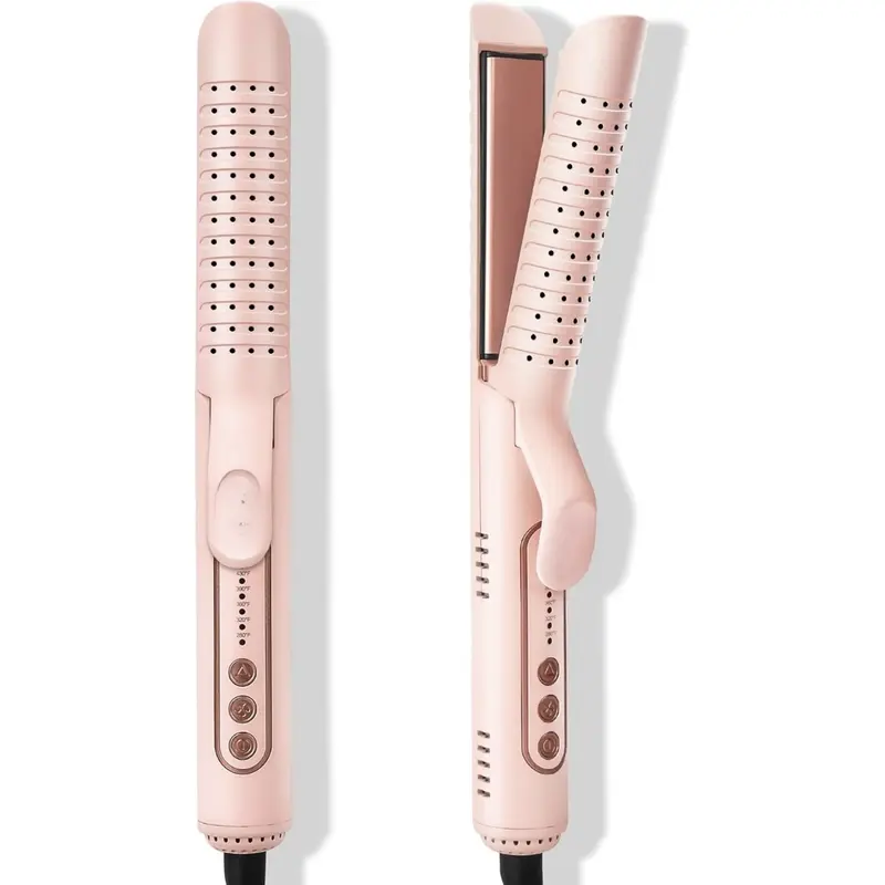 2-in-1 Ceramic Airflow Curling Iron & Flat Iron - 1.25in Anti-Scald Wand, 360° Cool Air, 5 Adjustable Heat Levels (230-430℉), Auto Shutdown, Quick Styling, Frizz Control, Beach Curls, ABS Hair Tool for All Hair Types