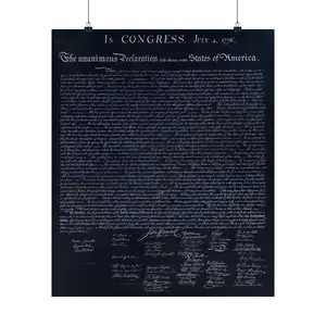 Declaration of Independence Black Background Patriotic Freedom Art Print Historical Matte Vertical Poster -