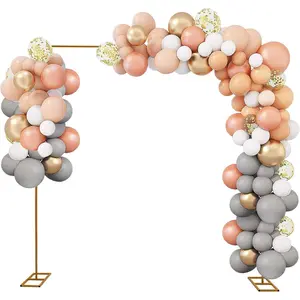 10x10 FT Backdrop Stand Heavy Duty with Base, Gold Wedding Backdrop Stand Pipe Kit Square Metal Balloon Arch Stand Garden Arbor Frame for Anniversary Party Birthday Photo Booth Background Decoration