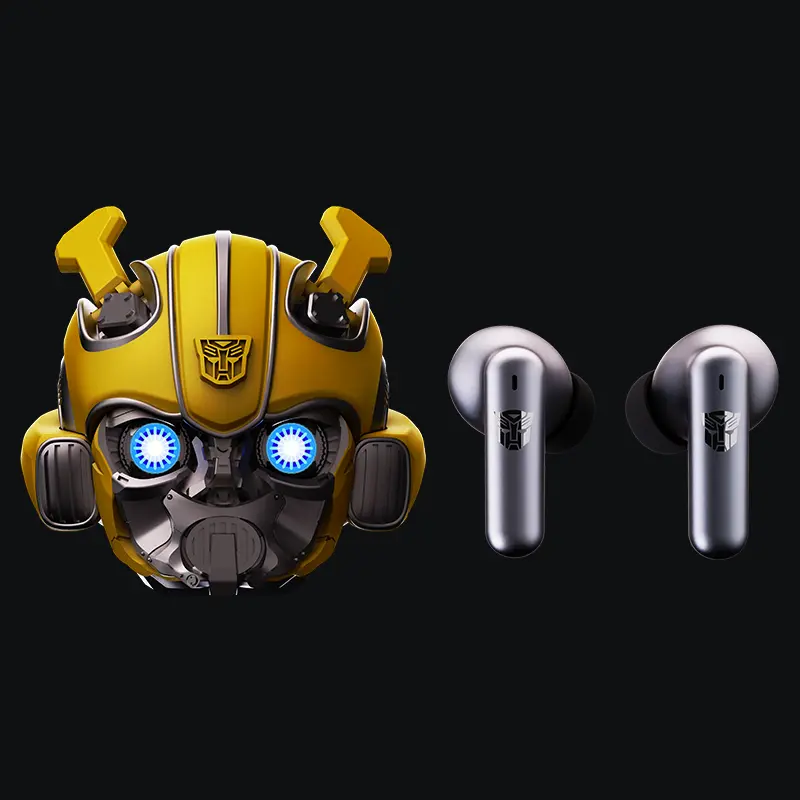 Hasbro Alloy Bumblebee Bluetooth Earphones - Yellow Electronic Mechanical Headset, Durable Alloy Casing, Premium Weight, Noise Cancellation, Type-C Fast Charging, Eye Lights, Power Indicator Lights, Earbuds