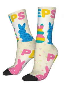 1 pair Funny Peeps Print Socks, Colorful Rabbit & Egg Design, Retro Harajuku Style, Casual All-Season Wear, Unisex Crew Socks