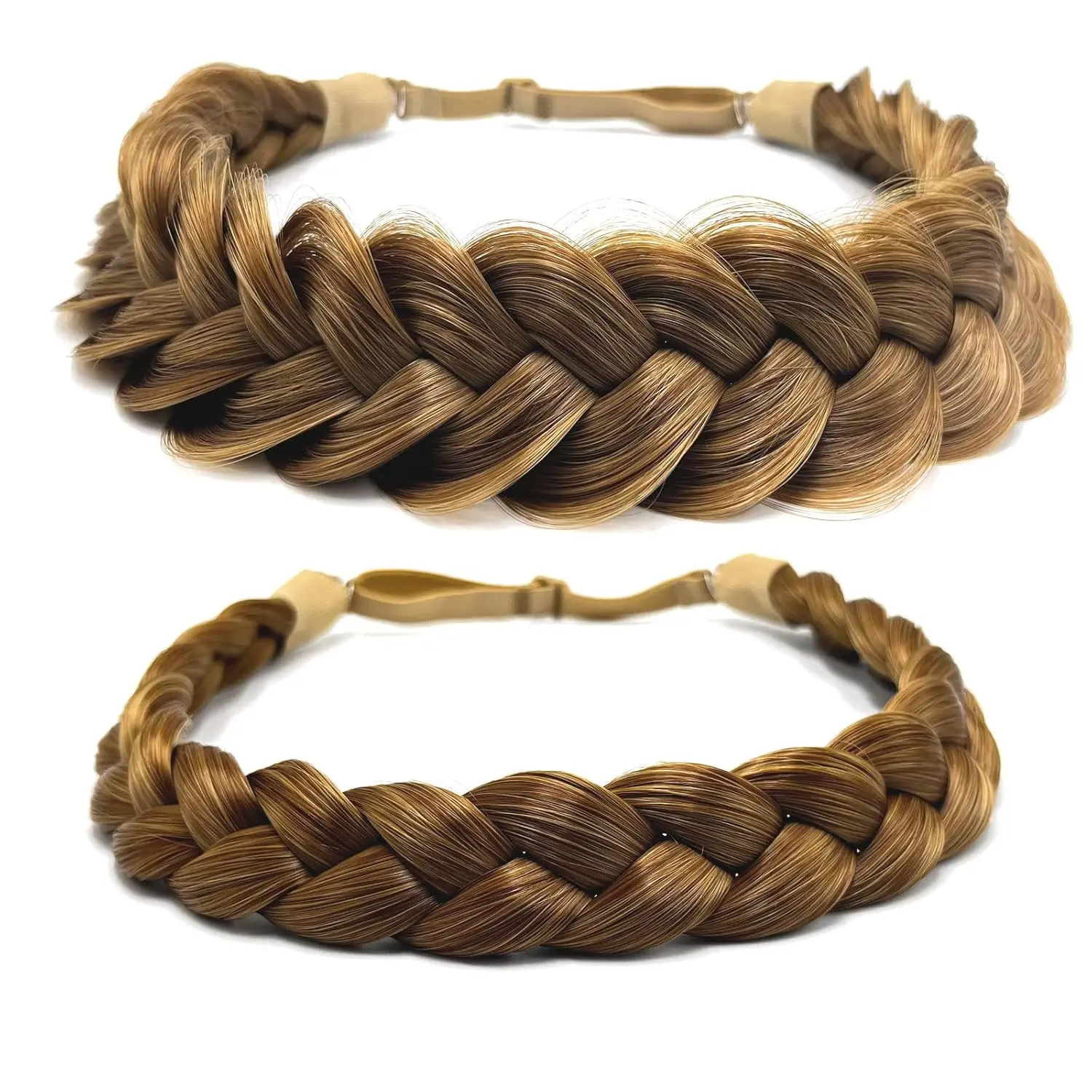 Braid Headband 2 3 Strands combinations Messy Wide Chunky Fluffy Elastic Stretch Hairpiece Braided Headband Women Girl Beauty accessory (Light Brown)
