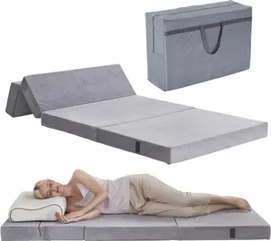 SINWEEK Foldable Waterproof Mattress 4 Inch Cot Mattress Breathable Mattress Topper Sofa Bed Sleep Mat, Velvet Cover Portable Guest Bed with Storage Bag & Washable Cover Cotwith Storage Bag & Washable Cover Cot