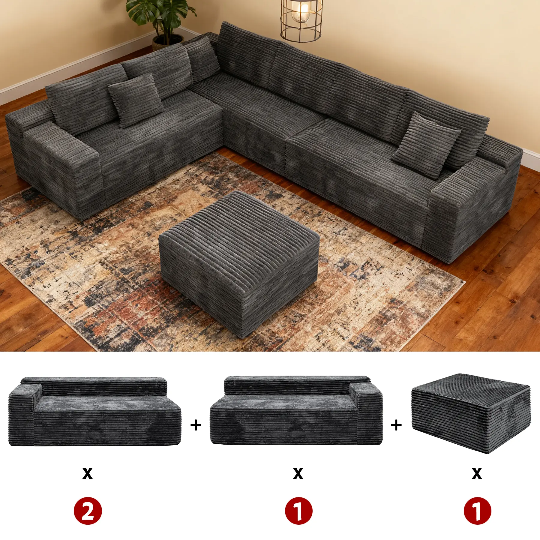 Grey-Left Facing Chaise