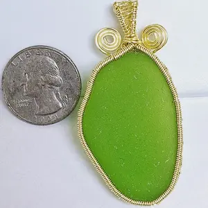 Large Lime Green Sea Glass Pendant for Women