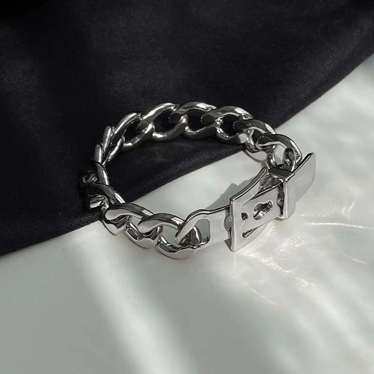 Silver Adjustable Strap Design Men's Titanium Steel Jewelry