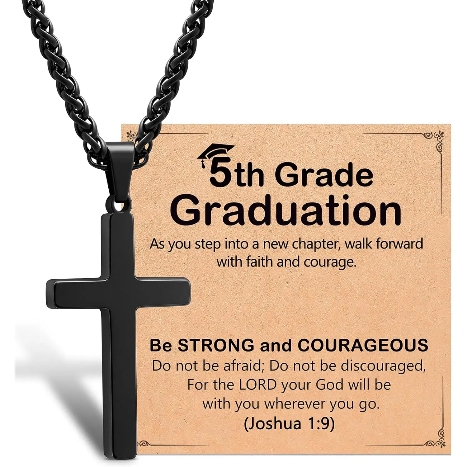 Graduation Gifts for Boys, Preschool to 8th Grade Cross Necklace with Graduation Card