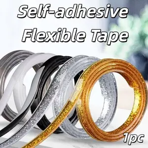 6meters Self-Adhesive Caulk Strip, Self-adhesive Flexible Tape, Upgraded Self-Adhesive Corner Tape - No Glue Required, Plastic Protection Pad, Suitable For Tile And Floor Protection - Easy-Peel And Easy-To-Adhere De