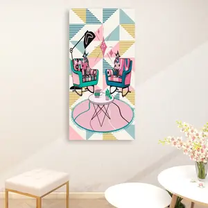 Atomic Reading Cats Art, Mid Century Modern Kitschy Mod Large Canvas Print