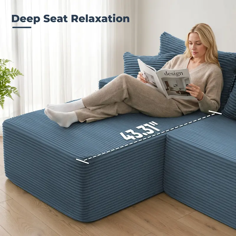 【1-2 Packages】118" U Shaped Boneless Sectional Sofa bed with 2 Pillows, 6-Seater Oversized Modular Couch, Comfy Corduroy Cloud Sofa with Deep Seat, Fluffy Cozy Sofa for Living Room, No Assembly Required 【1-2 Packages】118" U Shaped Boneless Sectional Sofa bed with 2 Pillows, 6-Seater Oversized Modular Couch, Comfy Corduroy Cloud Sofa with Deep Seat, Fluffy Cozy Sofa for Living Room, No Assembly Required