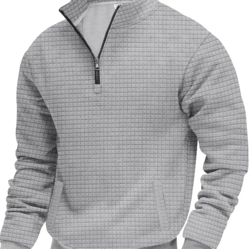 Men's Fall Winter Casual Fitted Thick Knit Sweater, Plain Pattern, Stand Collar, Long Sleeve Pullover, Large Size, Warm & Cozy Daily Wear, Knitwear