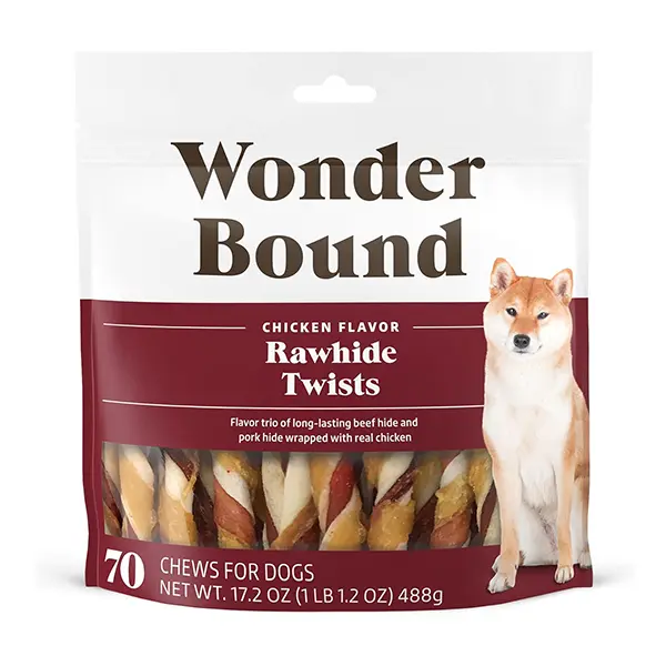 Chicken Flavor Rawhide Twist Sticks for Dogs, Long-Lasting Chew Treats, High-Protein Training & Reward Snacks, 70 Count, 1.08 lb Pack