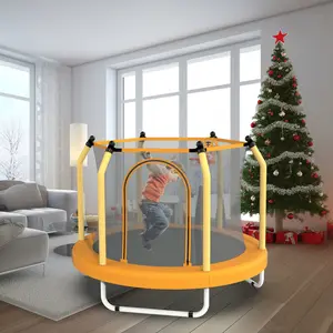 55'' Orange Youngsters Trampoline with Enclosure Net, Anti-Slip Foot Pads, and Mini Basketball Hoop - Safe Indoor & Outdoor Playset for Youngsters Ages 1-6, Ideal for Halloween, Christmas, and Birthday Gifts, Youngsters Outdoor Toys
