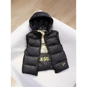 Girls' Hooded Jacket with Full-Zip Front & Golden Lettering - Warm Winter Coat with Insulation, Filling, Casual Outerwear for Everyday & Formal Events, Easy Hand Wash Care (Black, Short Length, H-Line Silhouette) - Ideal for School, Parties, Family Outing