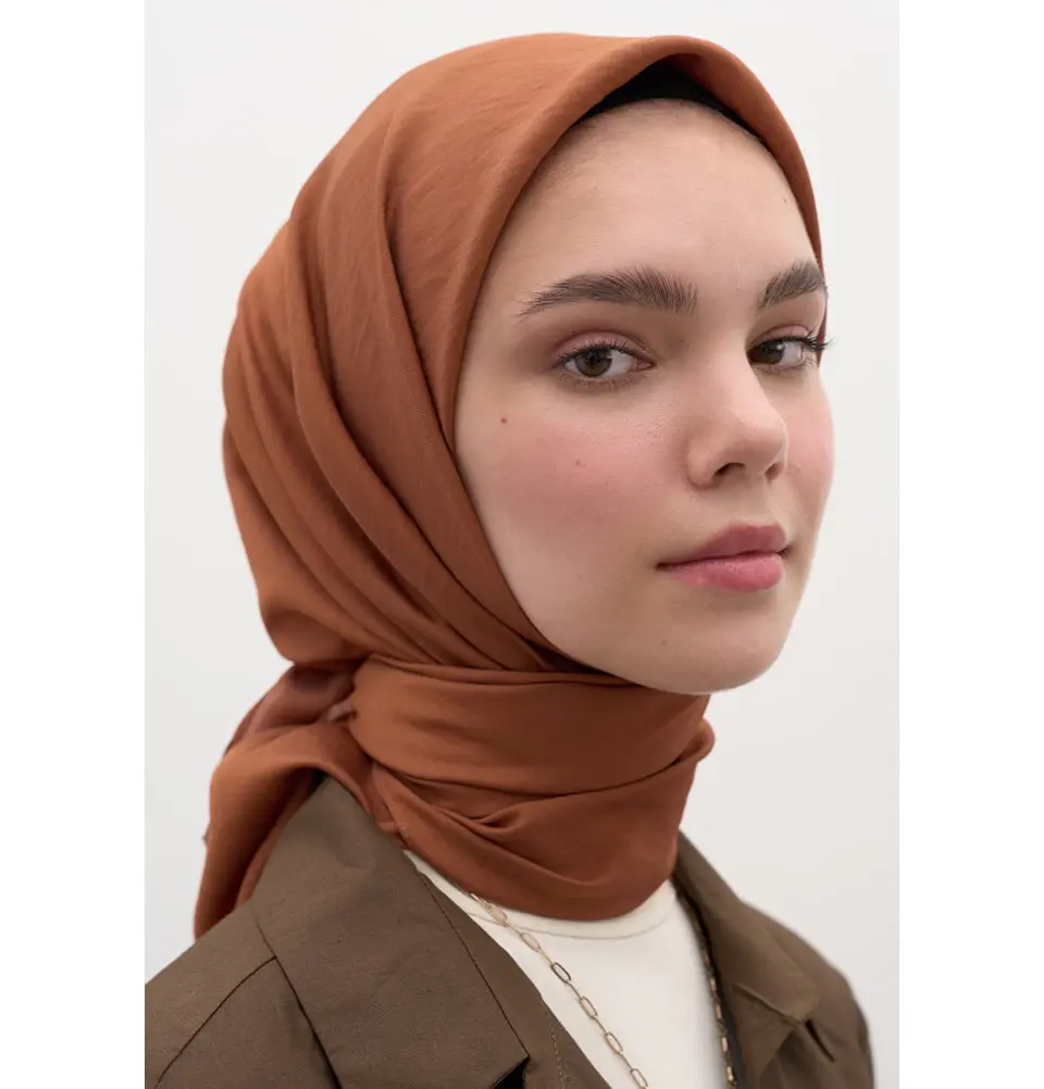 Solid Viscose Cotton Square Hijab - Copper