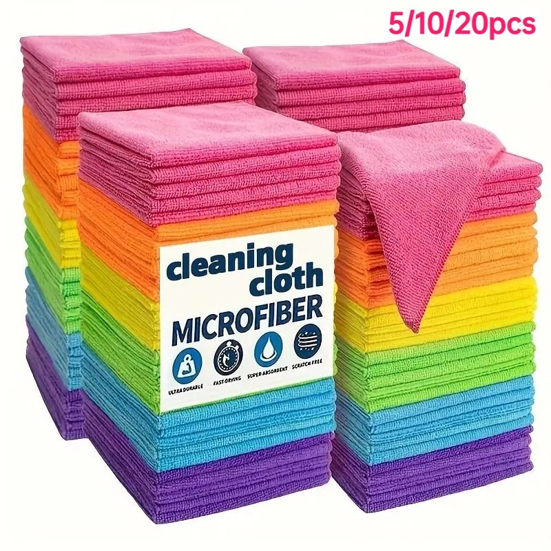 5-, 10- or 20-Pack Microfiber Cleaning Cloths, Glasses Cleaning Cloth, for Kitchen, Bathroom, Car and Glass Cleaning, Super Absorbent, Lint-Free Reusable Towels for Dusting, Washing and Polishing