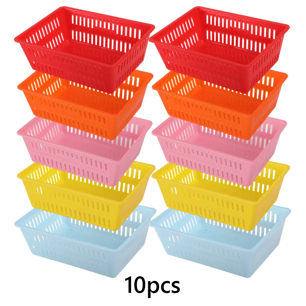 10 Pcs Classroom Storage Baskets Bins, Small Plastic Organizer Basket, Colorful Storage Trays, Crayon Pencil Containers for Paper, Desk, Shelf, Home School Office (6.1"L x 4.5"W x 2.4"H) - Home Improvement.